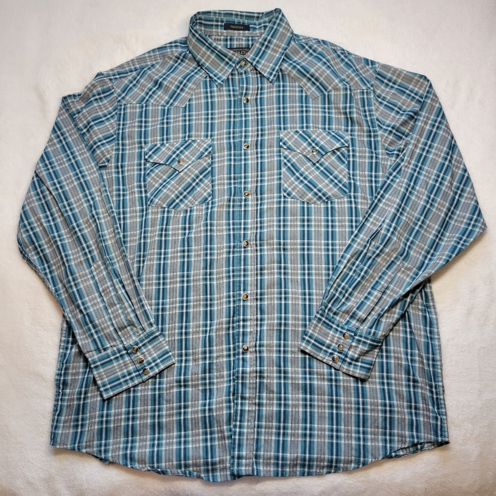 Pendleton Shirt Mens XL Plaid Pearl Snap Long Sleeve Western Blue Button Up